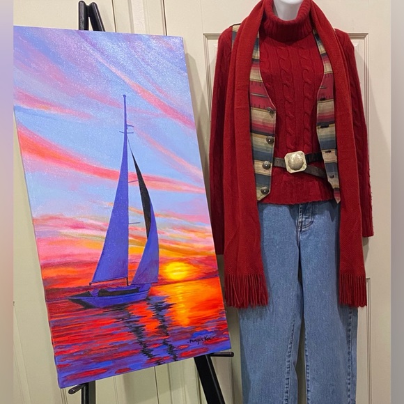 SAILING AT SUNSET high quality art print - Picture 4 of 6